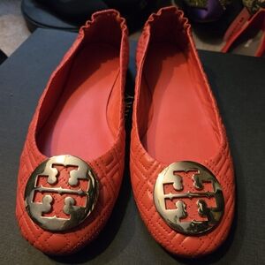 Tory Burch bright red/orange 🍊 Minnie ballet flats sz 10.5 NEW